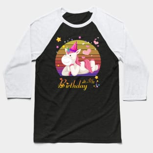 Retro Vintage It's My Birthday Girl Unicorn Gift Cute Idea birthday Baseball T-Shirt